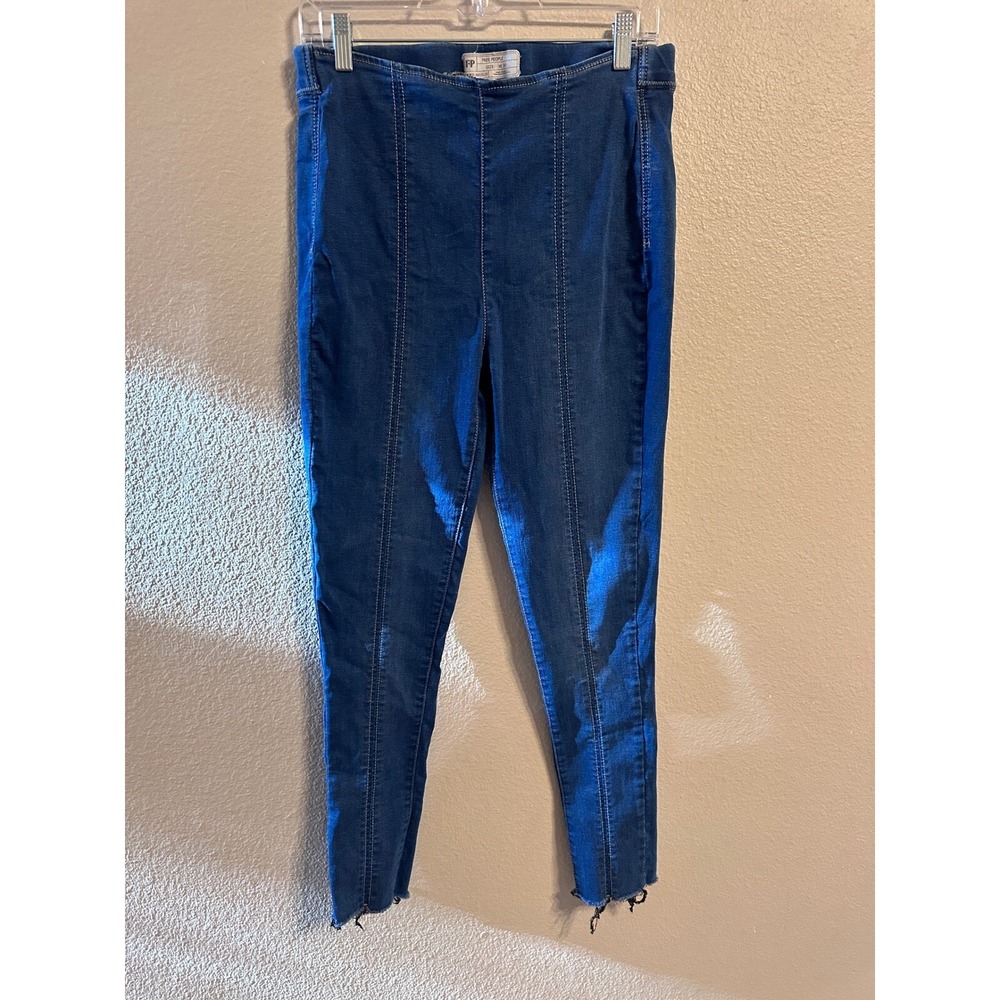 Free People Denim Jeggings Frayed Hem Pull On Jeans Blue Women's Size 30